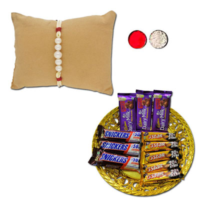 "Whispers Pearl Rakhi - JPJUN-23-058 (Single Rakhi), Choco Thali - code RC07 - Click here to View more details about this Product